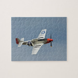 P-51D Mustang Fighter with D-Day markings flying Jigsaw Puzzle