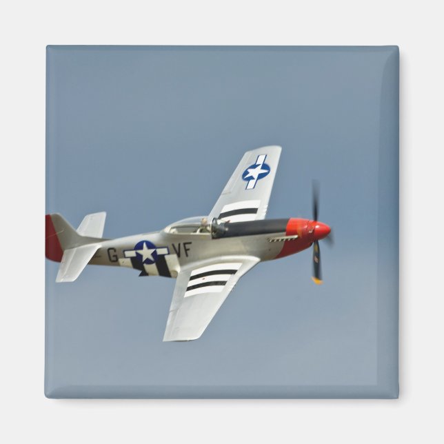P-51D Mustang Fighter with D-Day markings flying Magnet (Front)