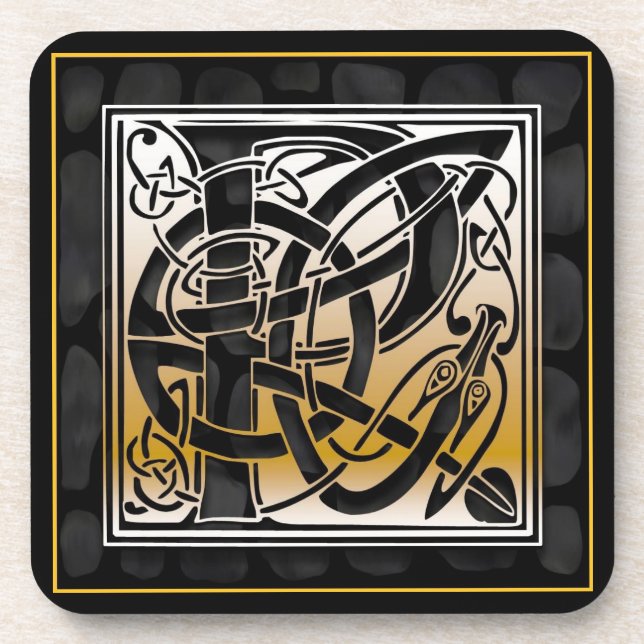 ‘P’ Celtic Black Stone Monogram Coasters (Front)