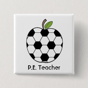 P.E. Teacher Soccer Ball Apple Button