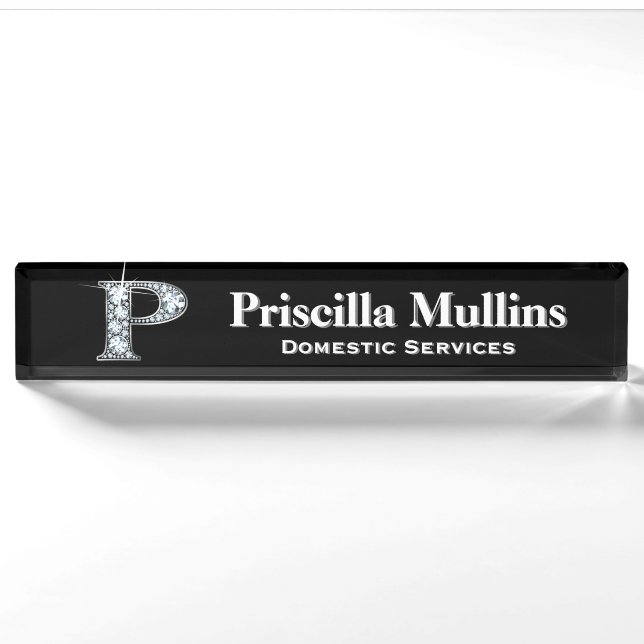 P Faux Diamond Desk Nameplate (Front)
