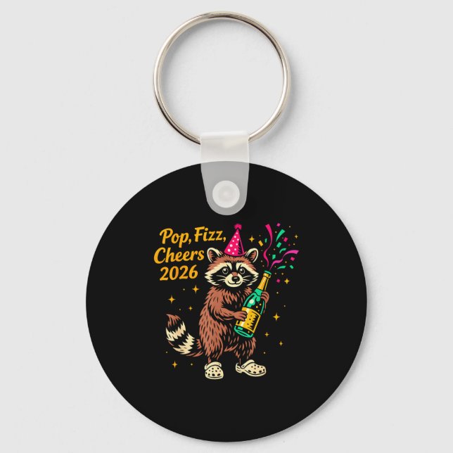 P Fizz Cheers 2026 Funny Raccoon New Year Design  Key Ring (Front)