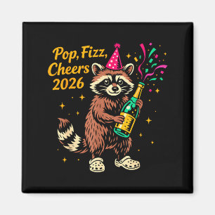 P Fizz Cheers 2026 Funny Raccoon New Year Design  Magnet
