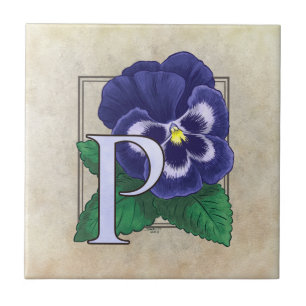 P for Pansy Flower Floral Monogram Ceramic Tile