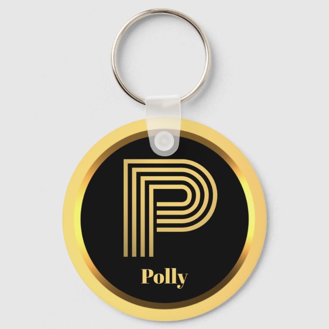 P Gold Monogrammed Letter Personalised Key Ring (Front)