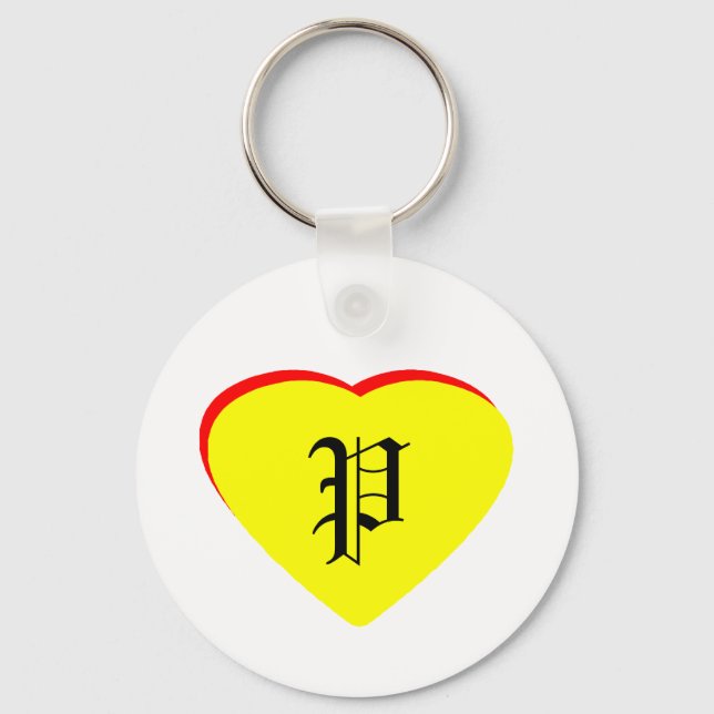 "P" Heart Yellow Red Wedding Invitation The MUSEUM Key Ring (Front)