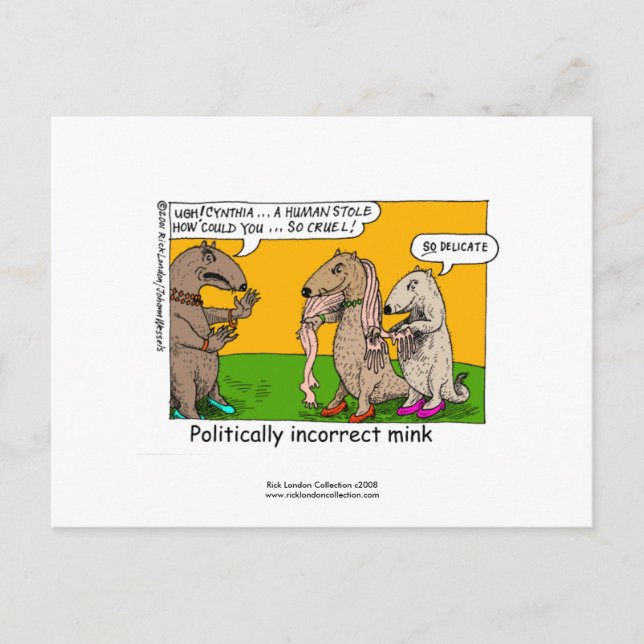 P.I. Mink (Human Stole) Cartoon On Postcard (Front)