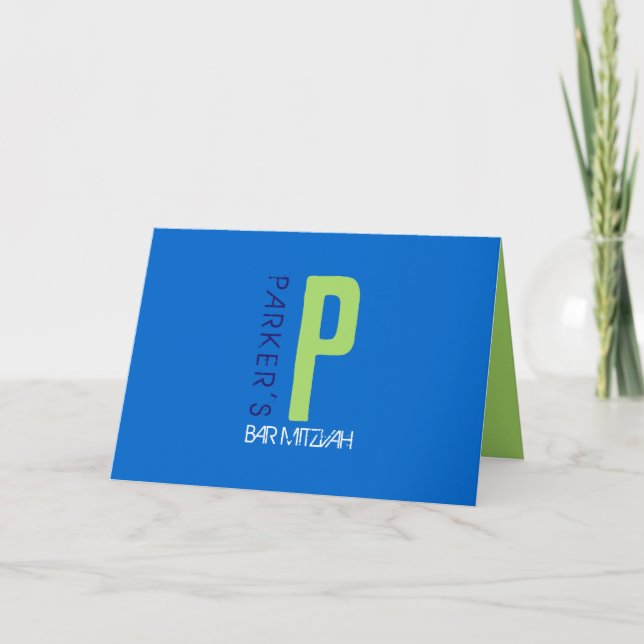 P Initial Collection Bar Mitzvah Thank You Card (Front)