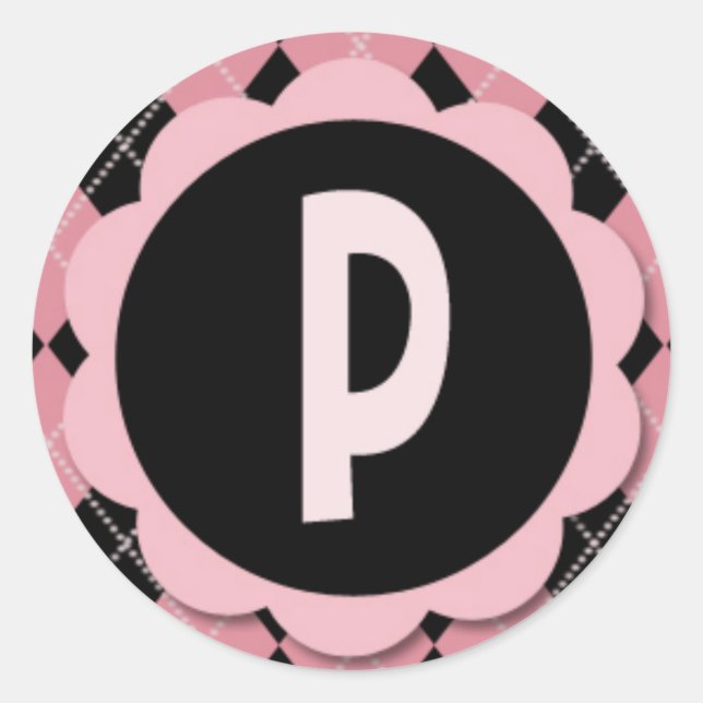 "P" Initial Sticker - Retro Argyle Monogram (Front)