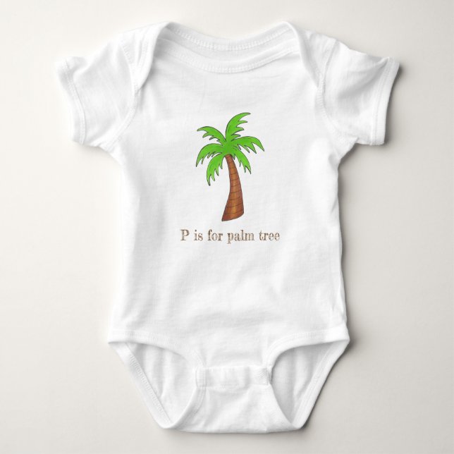 P is for Palm Tree Tropical Island Palmtree Green Baby Bodysuit (Front)