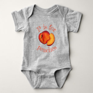 P is for Peach Peaches Ripe Summer Stone Fruit Baby Bodysuit
