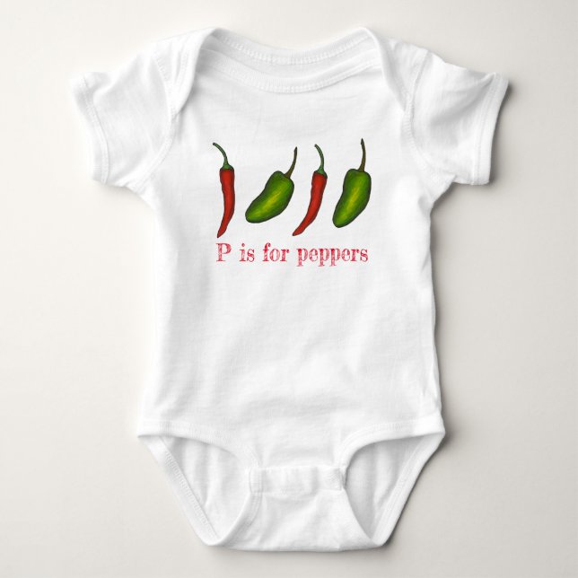 P is for Peppers Chilli Jalapeño Veggie Letter P Baby Bodysuit (Front)