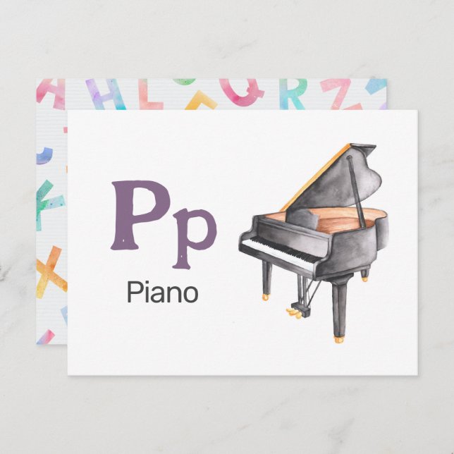 P is for Piano - Alphabet Flash Card (Front/Back)