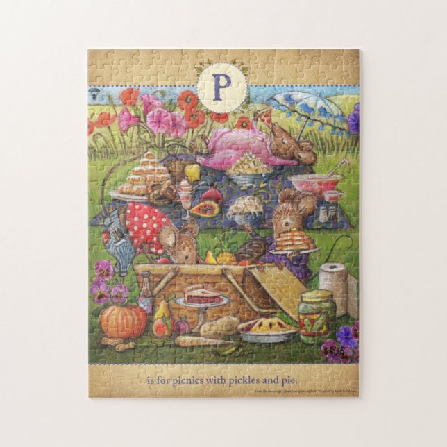 P is for Picnics Cute Mouse Alphabet Puzzle (Vertical)
