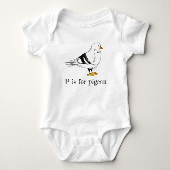 P is for Pigeon New York City Bird Seagull ABCs Baby Bodysuit (Front)