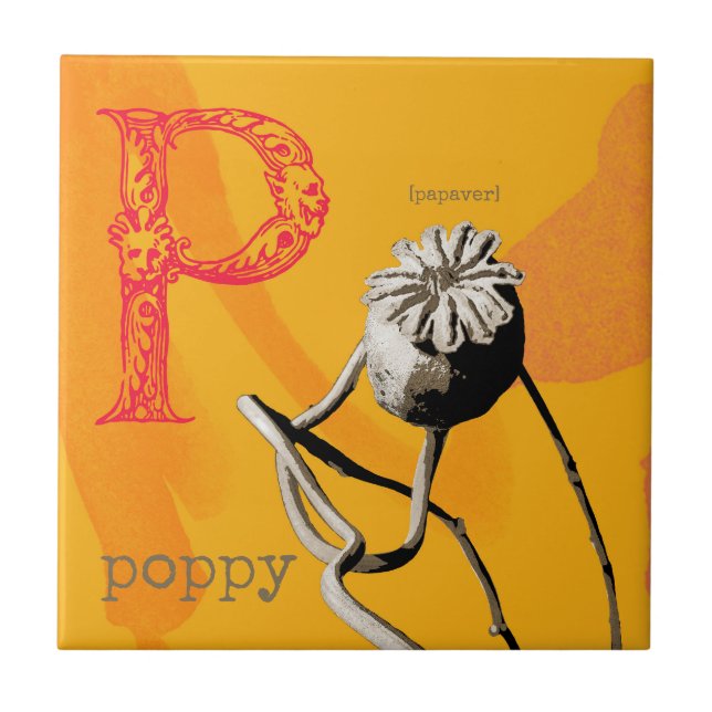P is for Poppy  Ceramic Tile (Front)