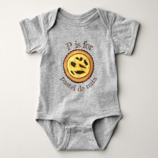 P is for Portuguese Egg Tart Pastel de Nata Baby Bodysuit (Front)