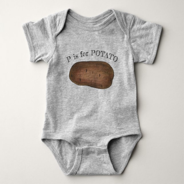 P is for POTATO Hot Baked Idaho Potatoes Letter P Baby Bodysuit (Front)