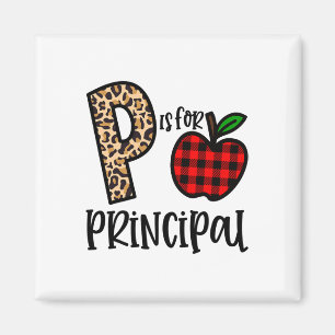 P Is For Principal Leopard Plaid Funny Ck To Schoo Magnet