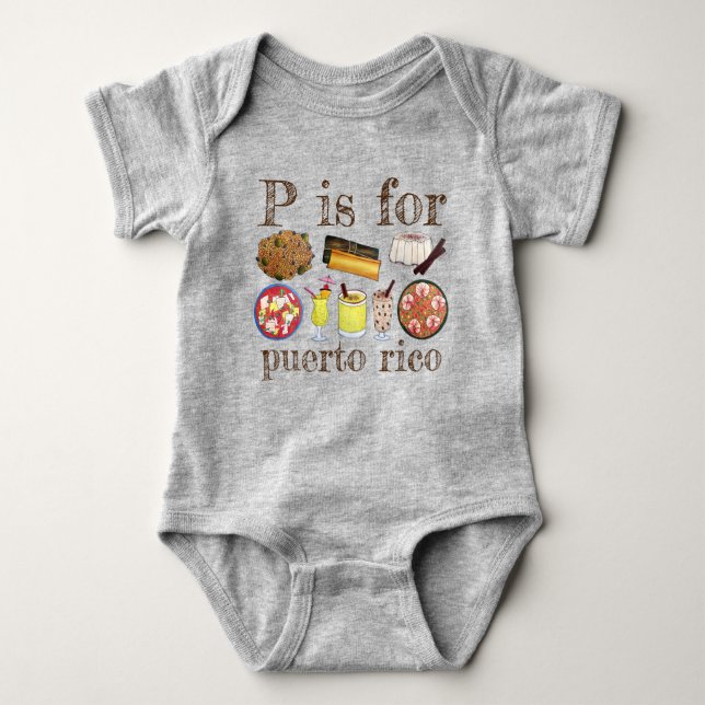 P is for Puerto Rico Puerto Rican Food Cuisine Baby Bodysuit (Front)
