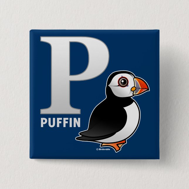 P is for Puffin 15 Cm Square Badge (Front)