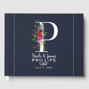 P Letter Initial Monogram Floral Name Wedding Guest Book