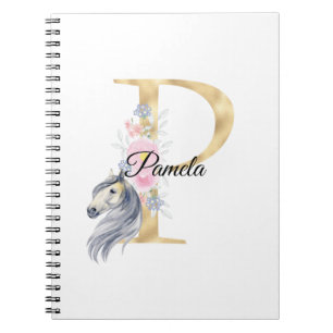 P letter personalised name monogram with horse  notebook