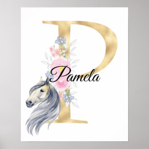 P letter personalised name monogram with horse poster