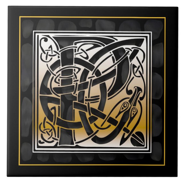 P Monogram Celtic Black Stone Ceramic Tiles (Front)