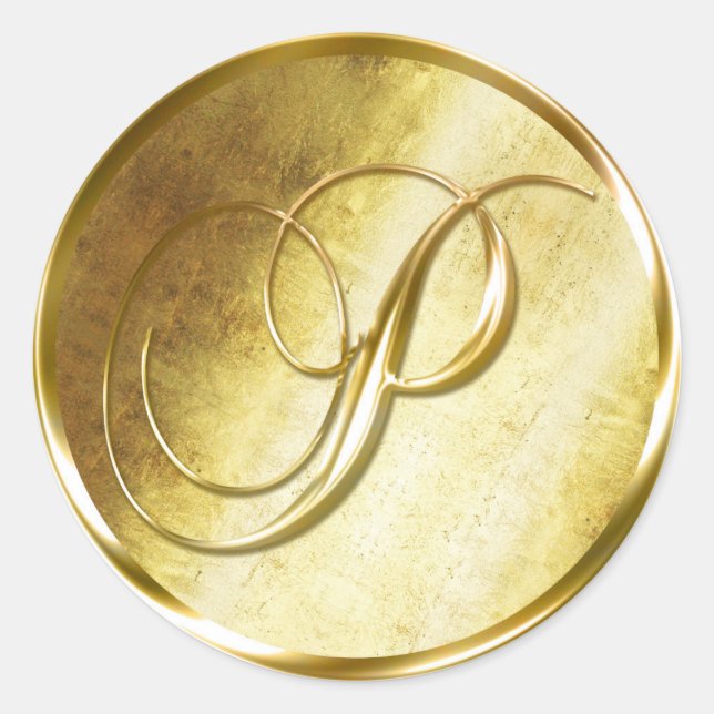 P Monogram Faux Gold Envelope Seal Stickers (Front)