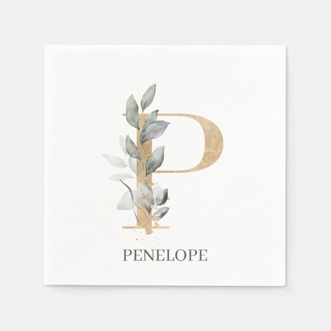 P Monogram Floral Personalised Napkins (Front)