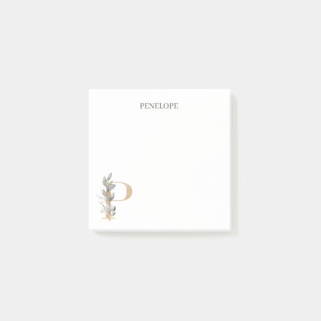 P Monogram Floral Personalised Post-it Notes (Front)