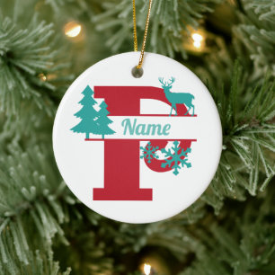 P Monogram Initial Christmas Holiday Tree Ornament