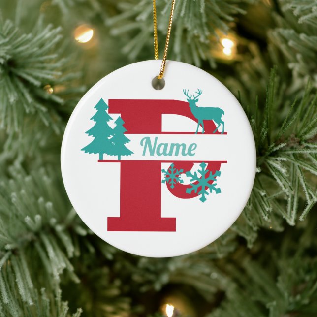 P Monogram Initial Christmas Holiday Tree Ornament (Tree)
