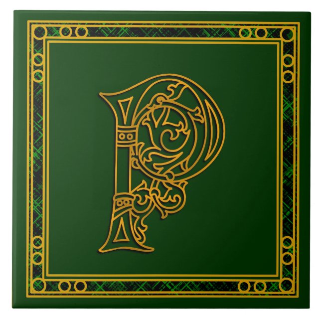 P Monogram “Irish Gold on Green” Ceramic Tile (Front)