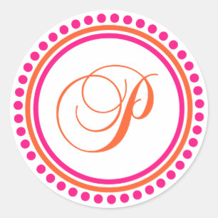 P Monogram (Pink / Orange Dot Circle) Classic Round Sticker