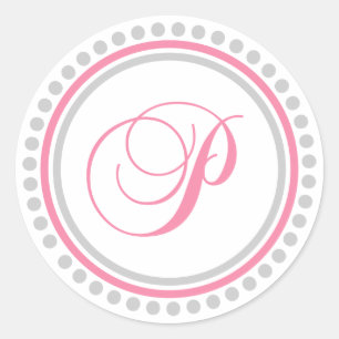P Monogram (Pink / Silver Dot Circle) Classic Round Sticker