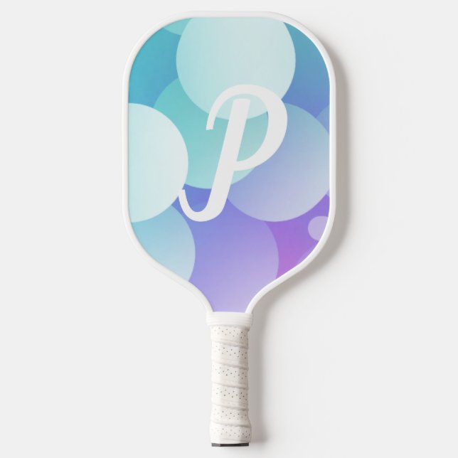 P Name Pickleball Paddle Purple Blue Bubble Modern (Front)