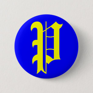 P - OLD ENGLISH 6 CM ROUND BADGE