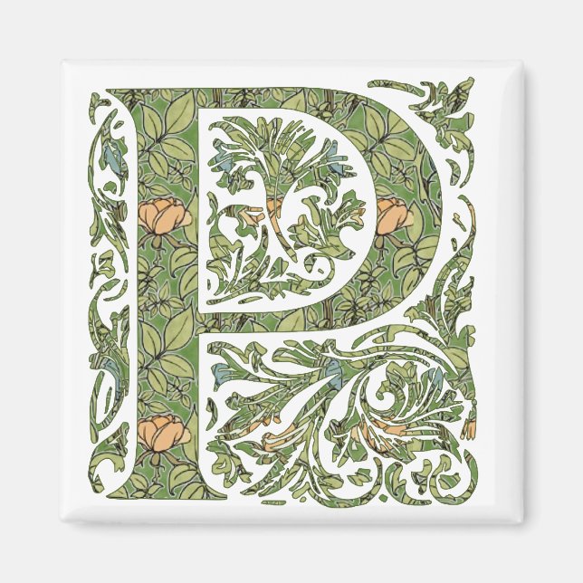 P Ornate Floral Leafy Monogram Magnet (Front)