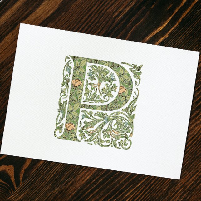 P Ornate Floral Leafy Monogram Note Card (Creator Uploaded)