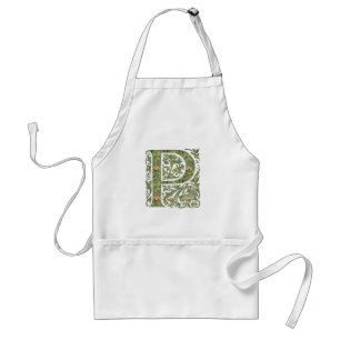 P Ornate Floral Leafy Monogram Standard Apron