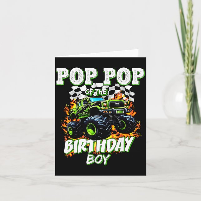 P P Of The Birthday Boy Monster Truck Birthday Kid Card (Front)