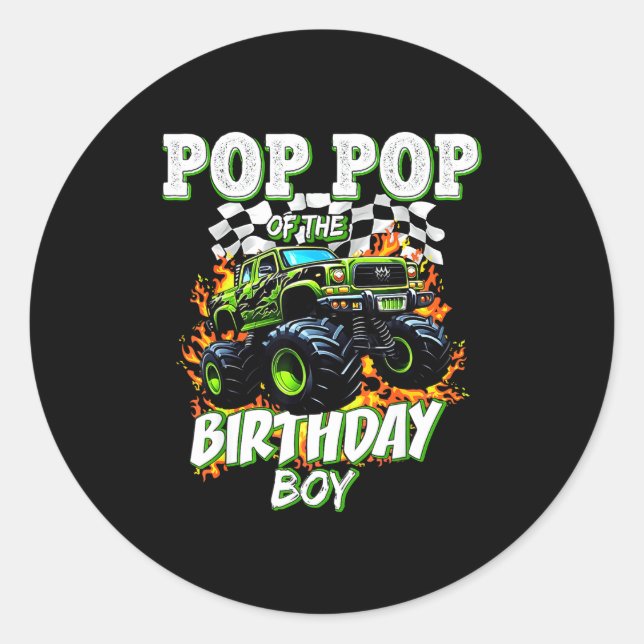 P P Of The Birthday Boy Monster Truck Birthday Kid Classic Round Sticker (Front)