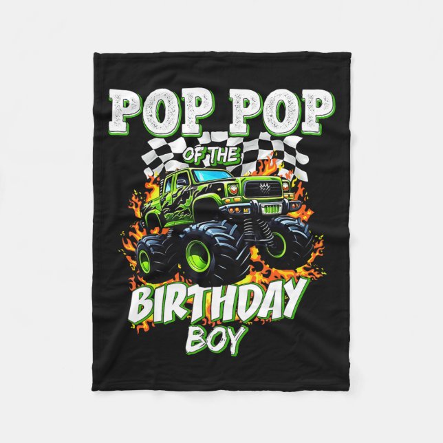 P P Of The Birthday Boy Monster Truck Birthday Kid Fleece Blanket (Front)