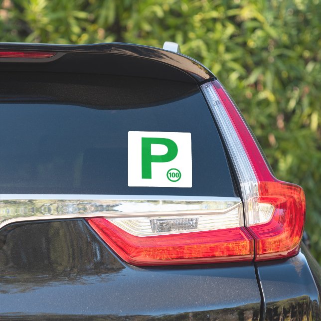 P Plate 100 White / Green Sticker (Car Side)