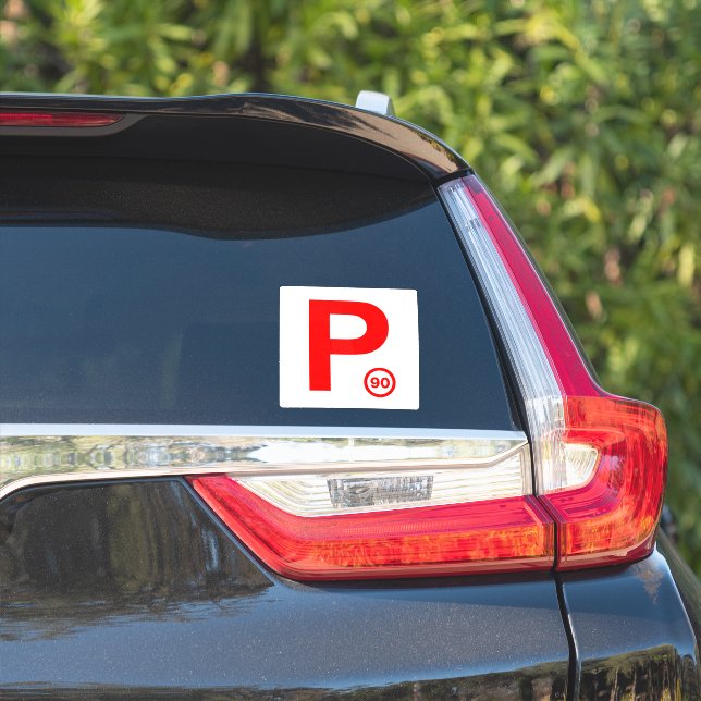  P Plate 90 White / Red Sticker (Car Side)