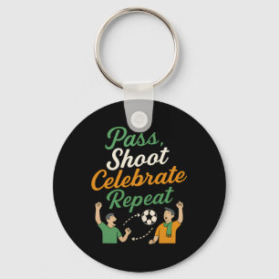 P, Shoot, Celebrate, Repeat Soccer Fan Graphic Key Ring