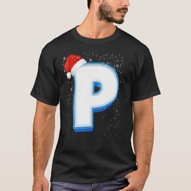 P Snowy Capital Christmas Monogram Alphabet Letter T-Shirt (Front)
