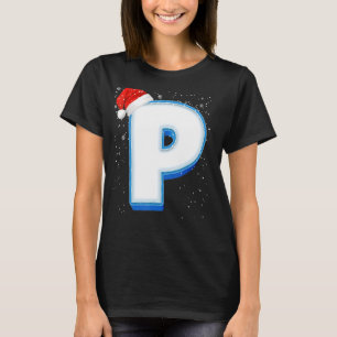 P Snowy Capital Christmas Monogram Alphabet Letter T-Shirt
